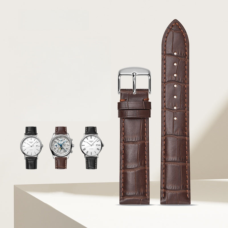 Genuine Leather Men's Watch Strap, Original Quality, Fits Longines Master Collection (L2.909.4.78.3, L2.773.4.78.3), Presence (L4.821.4.11.6, L4.804.4.11.6), Record (L2.821.4.11.6, L2.820.4.11.6), Lyre, DolceVita, Cowhide Watch Band