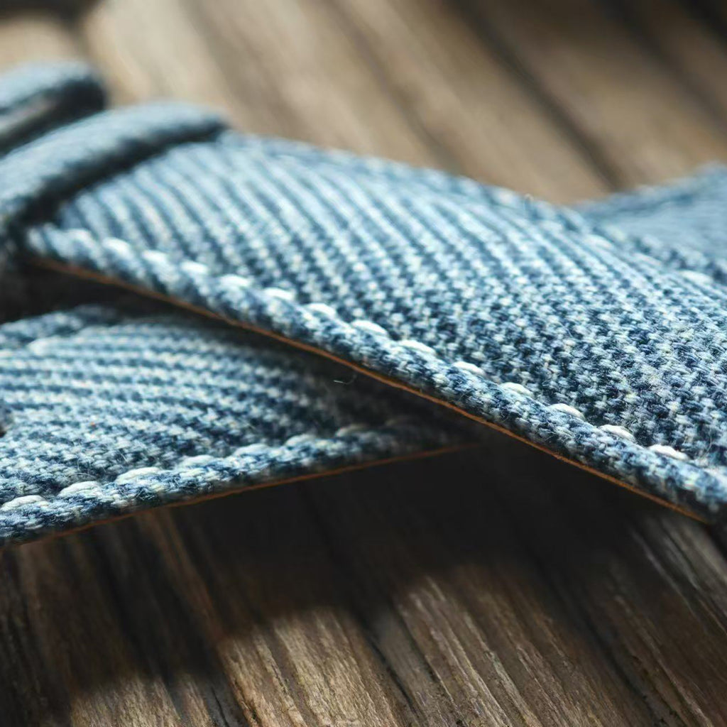 Handcrafted Custom Watch Strap - Imported Blue Denim & PP French Calf Leather, Minimalist Pin Buckle