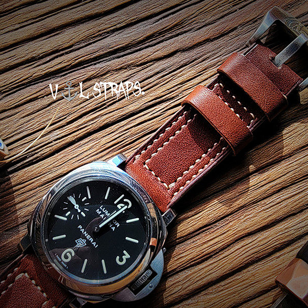 Handcrafted Custom Leather Watch Strap, British Vintage Style, Made of Brown Old-Growth Leather, Soft with Double Thread Sandwich Structure