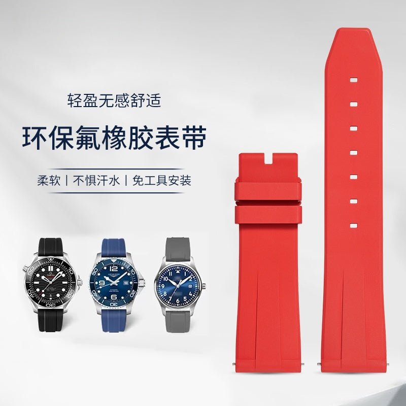 Fluorine Rubber Watch Strap for Men, Fits Mido, Longines, Breitling, IWC, Omega, Citizen, Rolex.