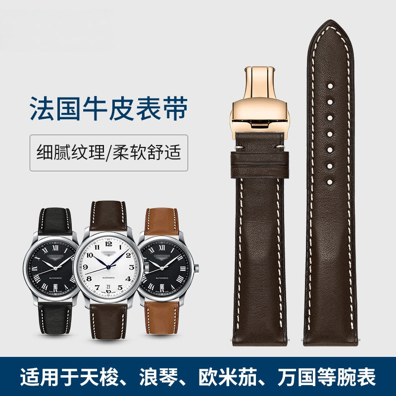 French genuine calfskin watch strap for men and women, fits Montblanc, DW, Jaeger-LeCoultre, Breitling, Huawei