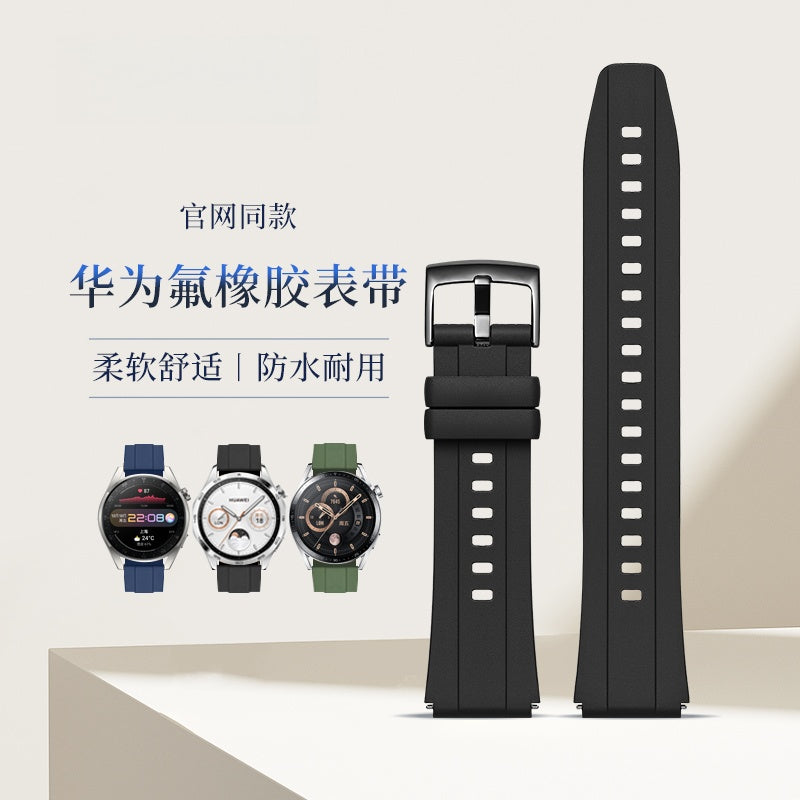 Fluorine Rubber Watch Strap for Huawei Watch GT4 / GT5 / GT6 / Buds, EasyFit, 22mm, For Men and Women.