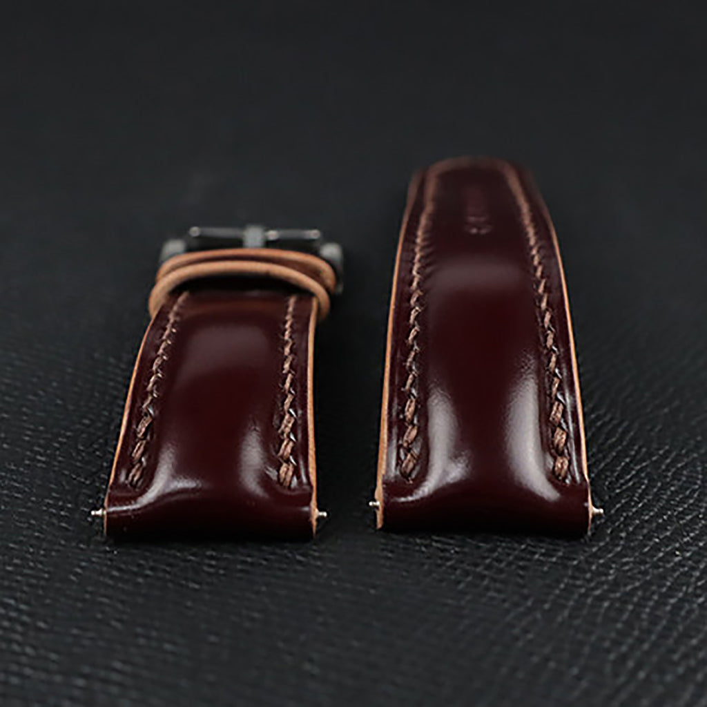 Compatible with Breitling & Tudor - Handmade Burgundy Horsehide Leather Watch Strap