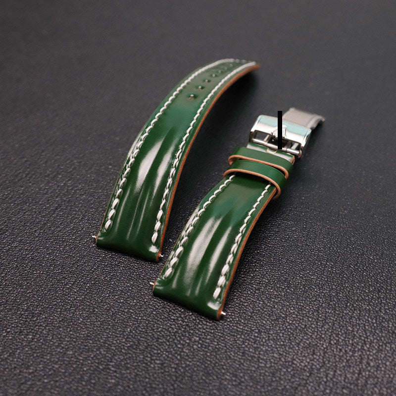 Horween Chromexcel Leather Watch Strap - Compatible with Rolex Yacht-Master, Submariner (Black/Green), Explorer, and Rainbow Daytona