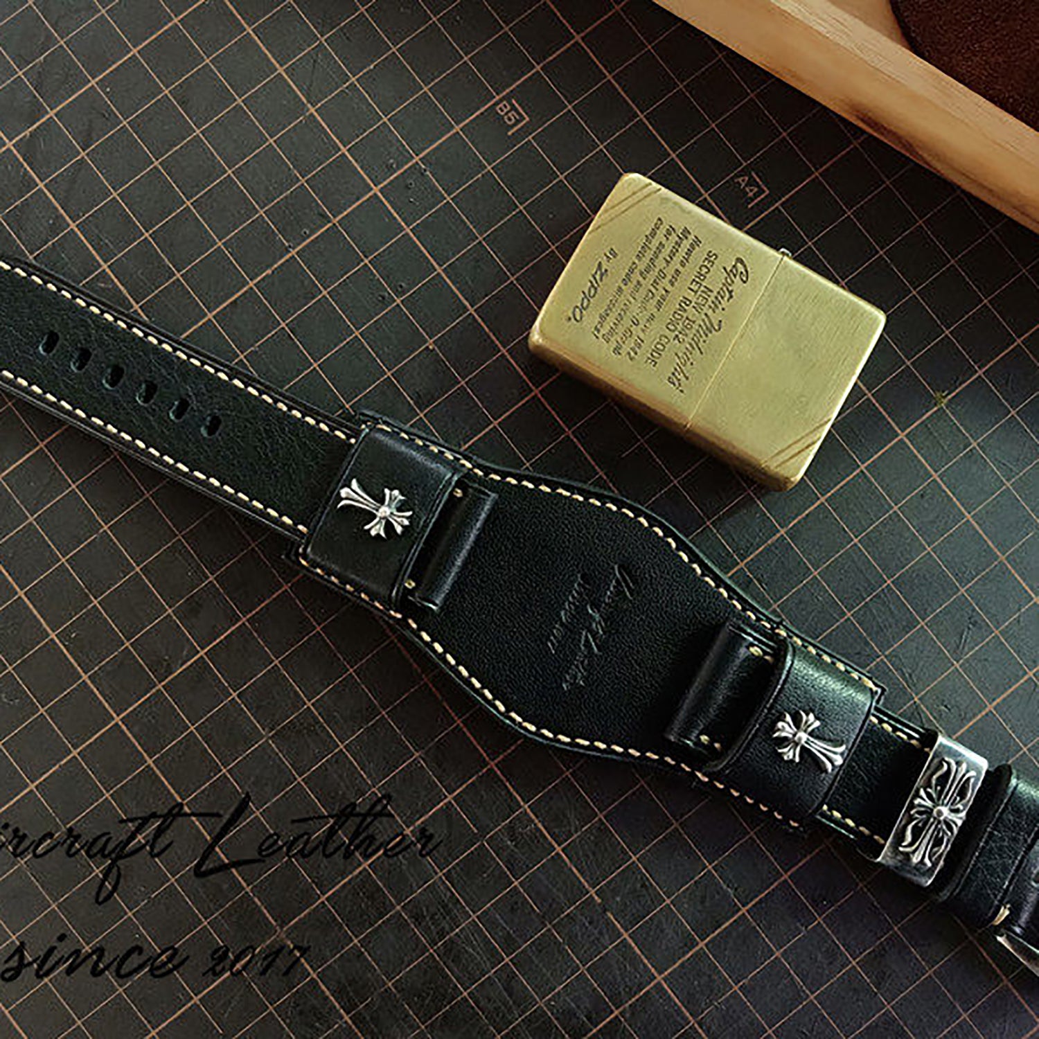 Handmade Custom Watch Strap - Italian Cowhide, Hypoallergenic Lining, Black Original Pin Buckle
