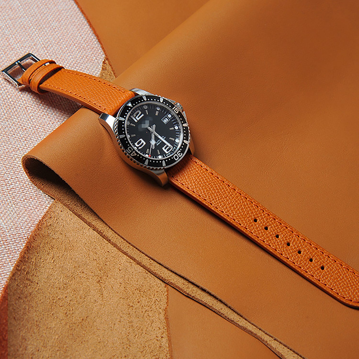 New French EPSOM Palm Pattern Cowhide Leather Watch Strap, Suitable for Omega and Tisso