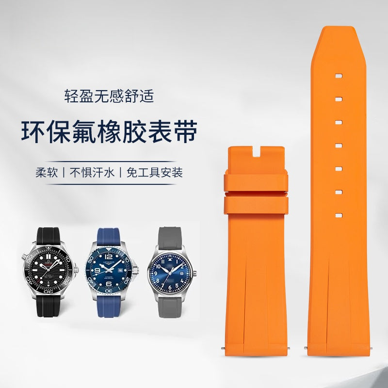 Fluorine Rubber Watch Strap for Men, Fits Mido, Longines, Breitling, IWC, Omega, Citizen, Rolex.