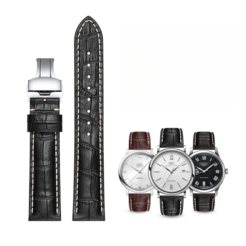 Genuine leather watch strap for men, first-layer cowhide, butterfly buckle, fits Tissot, Seiko, FIYTA, Longines