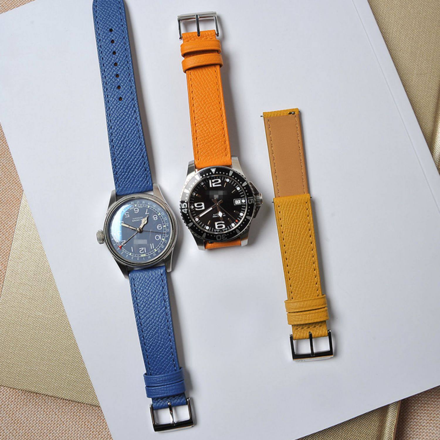 New French EPSOM Palm Pattern Cowhide Leather Watch Strap, Suitable for Omega and Tisso