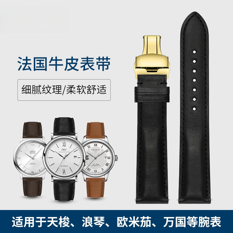 French genuine calfskin watch strap for men and women, fits Montblanc, DW, Jaeger-LeCoultre, Breitling, Huawei