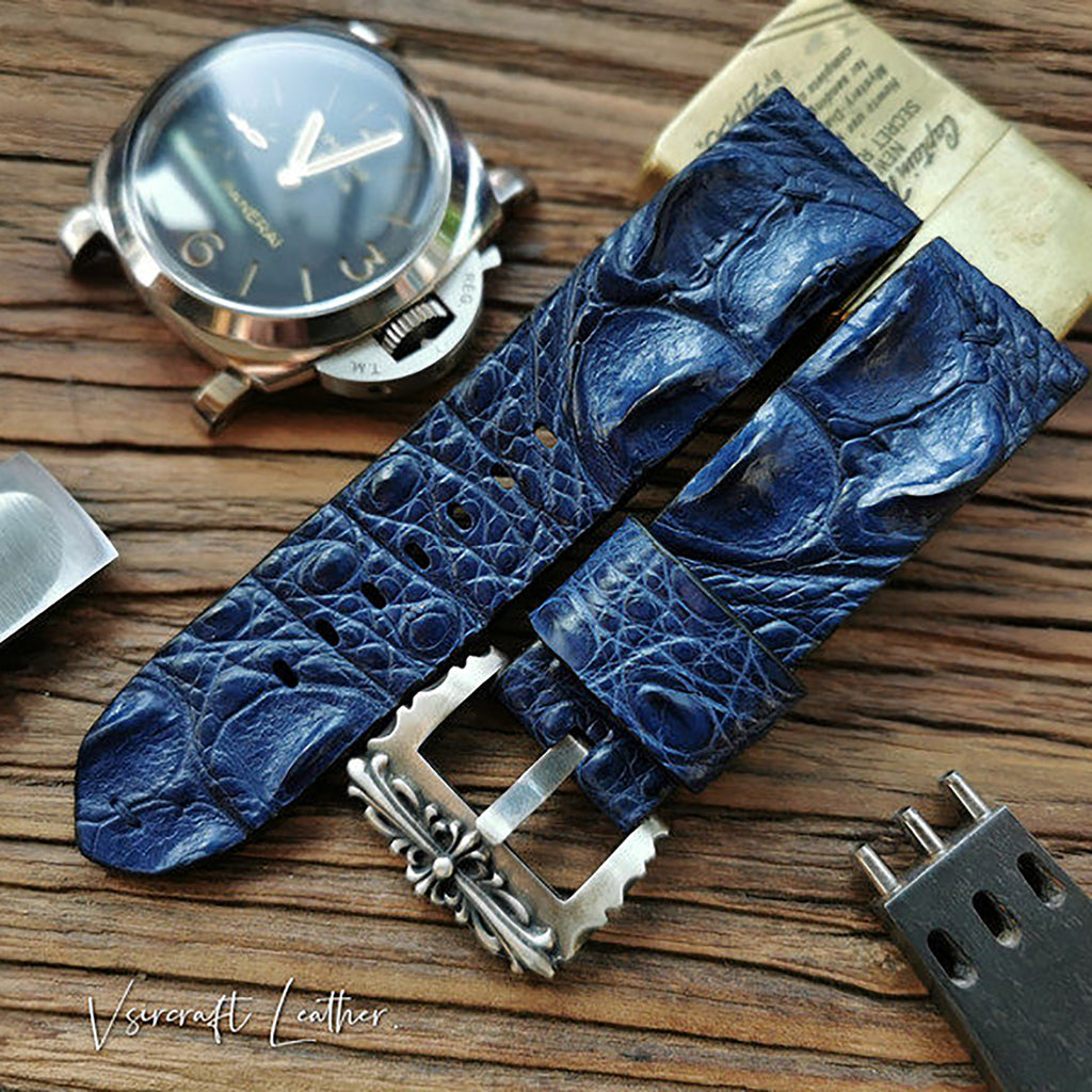 Custom Crocodile Backbone & Tail Leather Watch Strap - Personalized Design, Sweat-Resistant, Premium Pin Buckle