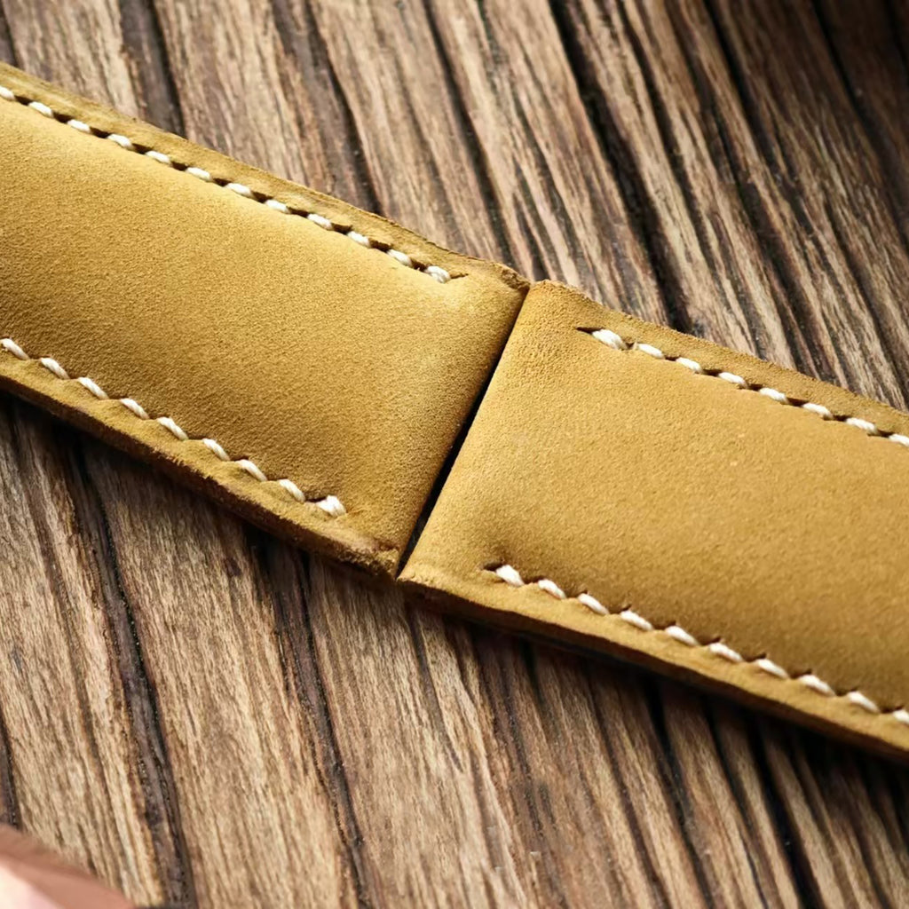 Handcrafted Custom Watch Strap | Reverse Suede, Elk Leather, Frosted Texture | Soft, Pin Buckle, Green & Brown, Original Factory Quality