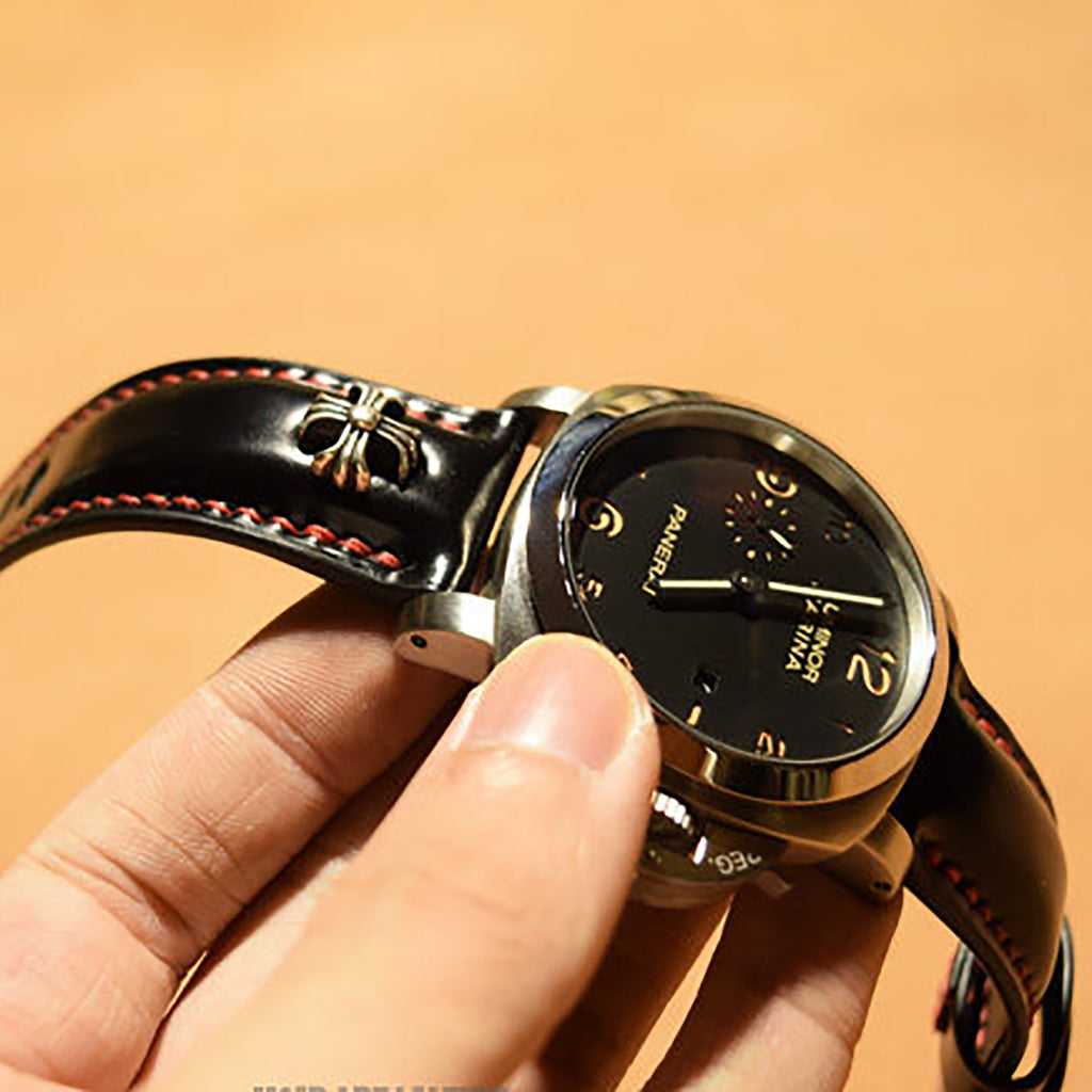 Handcrafted Horsehide Leather Watch Strap with Silver-Tone Hardware for Panerai Watches - Vintage & Premium Aesthetic