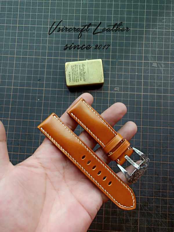 Handmade Custom Italian Chestnut Brown Cowhide Watch Strap - Sweat-Resistant, Soft, Genuine Leather Buckle
