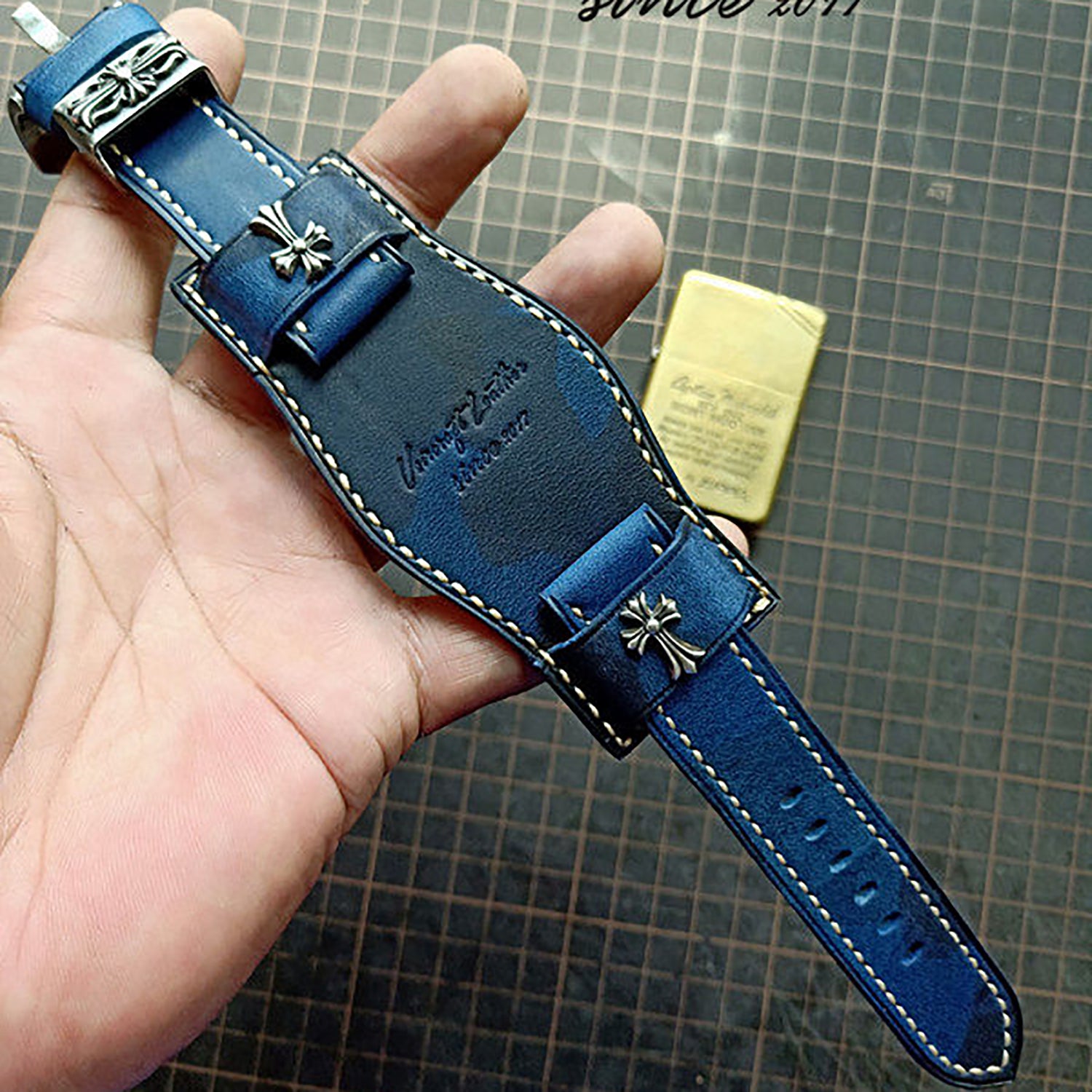 Italian Camouflage Vegetable-Tanned Leather Watch Strap - Hypoallergenic Lining, Soft & Wear-Resistant, Pin Buckle, Customizable