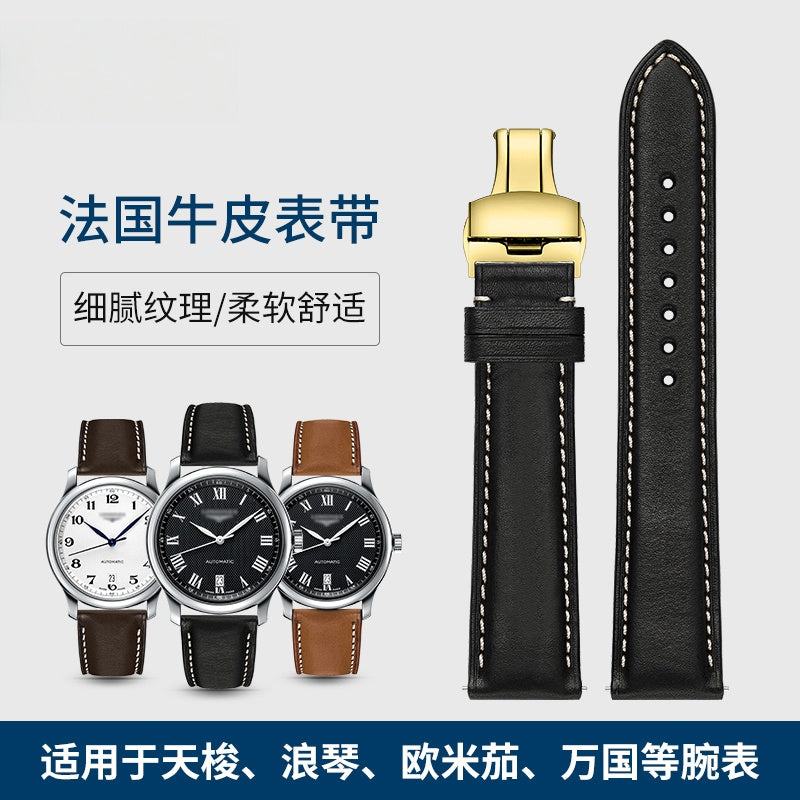 French genuine calfskin watch strap for men and women, fits Montblanc, DW, Jaeger-LeCoultre, Breitling, Huawei