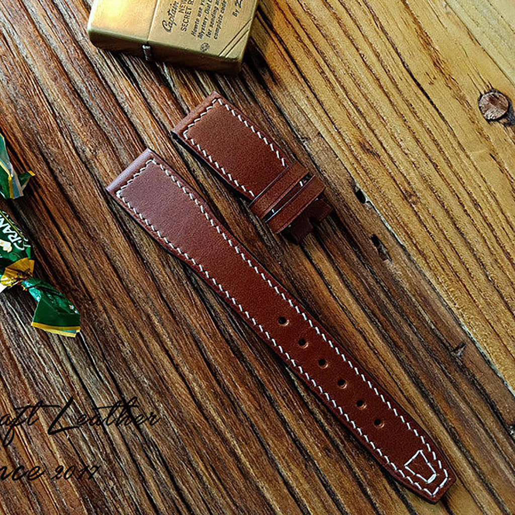 Handmade Custom Italian Cowhide Leather Watch Strap - Compatible with Pilot, Portuguese, Spitfire (Blue Pin Buckle)