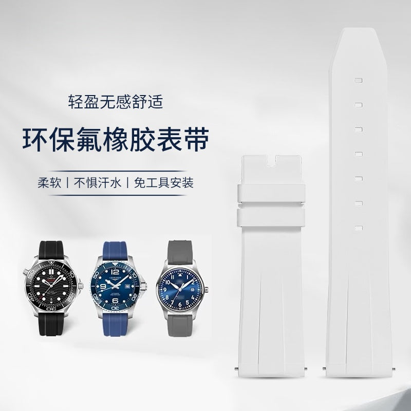 Fluorine Rubber Watch Strap for Men, Fits Mido, Longines, Breitling, IWC, Omega, Citizen, Rolex.