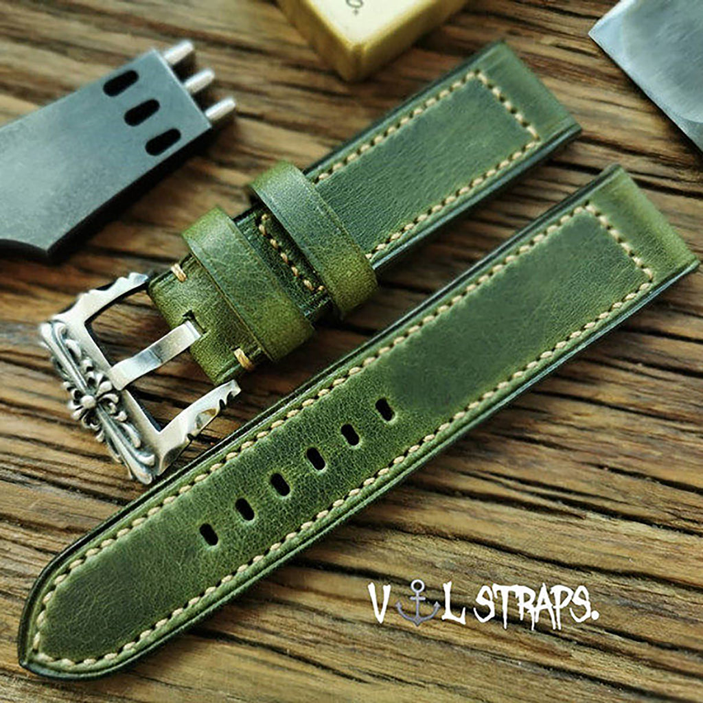 Handcrafted Italian Cracked Leather Watch Strap - Thickened Blue Version, Original Factory-Fitted
