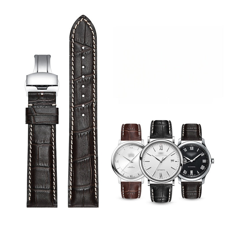 Genuine leather watch strap for men, first-layer cowhide, butterfly buckle, fits Tissot, Seiko, FIYTA, Longines