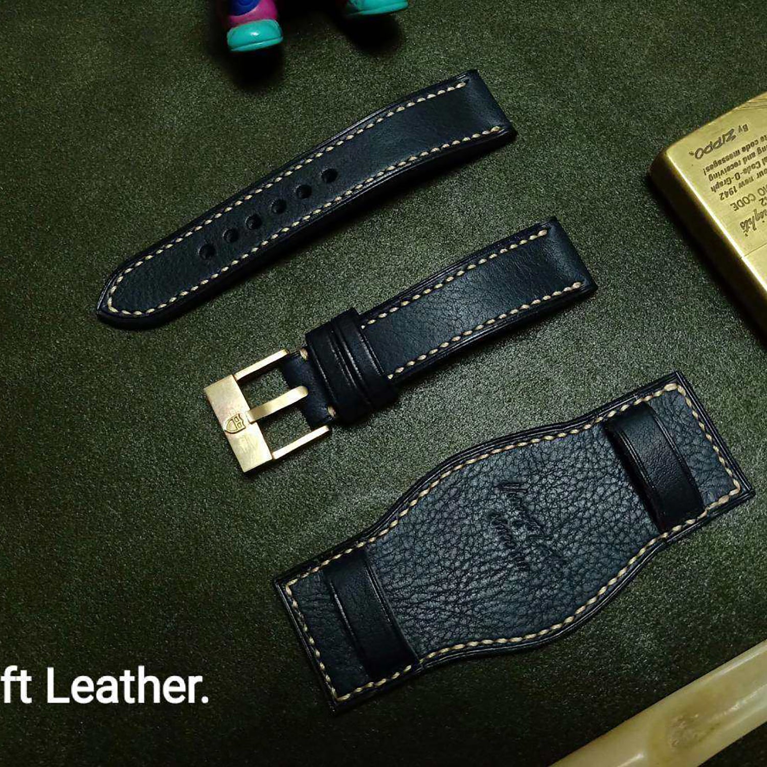Handmade Custom Watch Strap - Italian Cowhide, Hypoallergenic Lining, Black Original Pin Buckle
