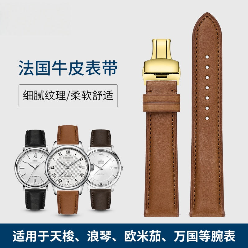 French genuine calfskin watch strap for men and women, fits Montblanc, DW, Jaeger-LeCoultre, Breitling, Huawei
