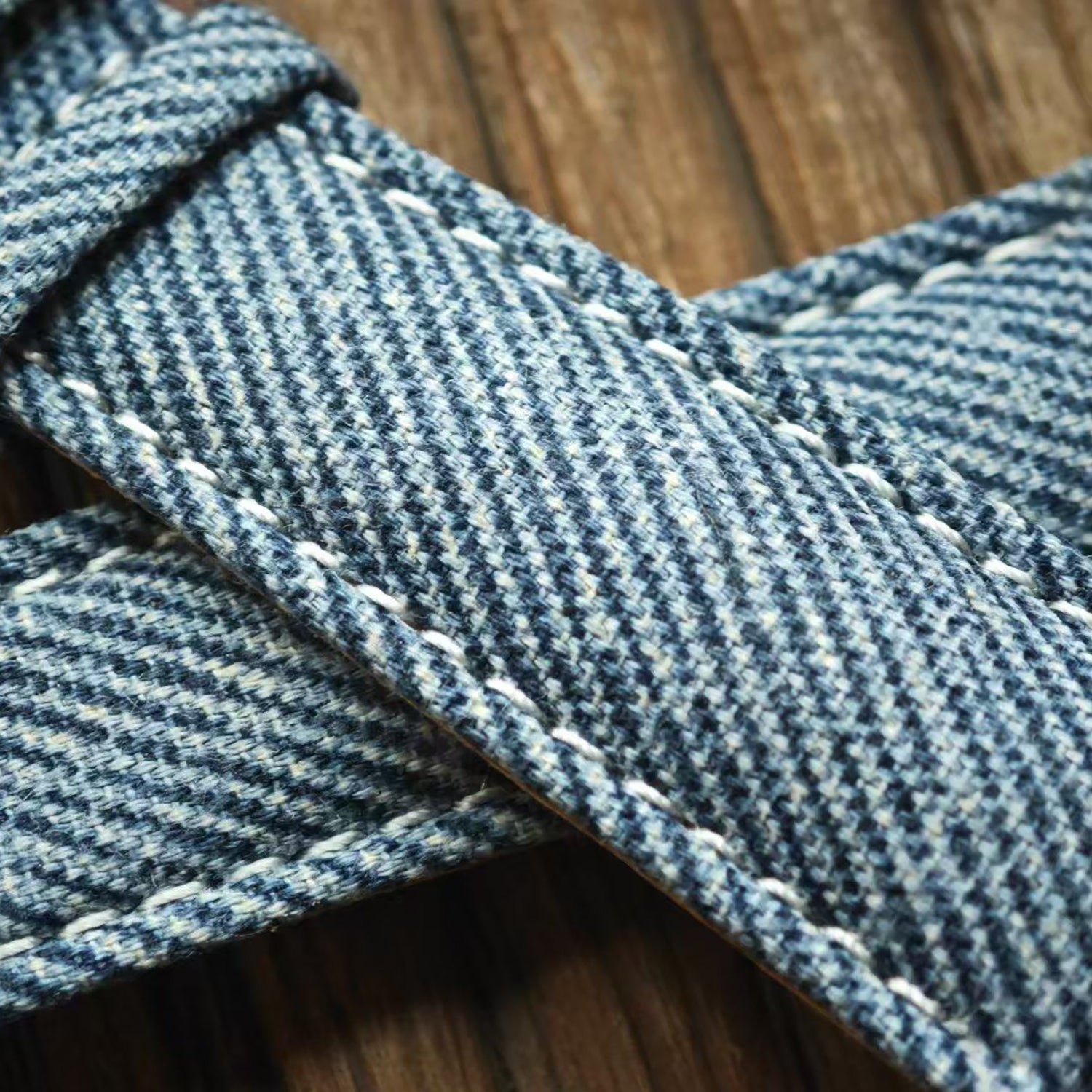 Handcrafted Custom Watch Strap - Imported Blue Denim & PP French Calf Leather, Minimalist Pin Buckle