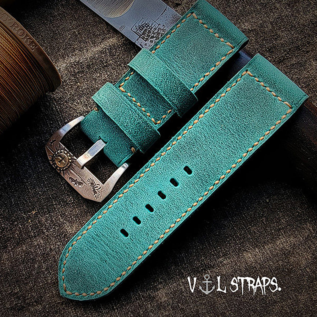 Handmade Watch Strap Customization - British Oil-Waxed Full-Grain Leather, Desert Tan-Green Vintage Pilot Pin-Buckle Strap
