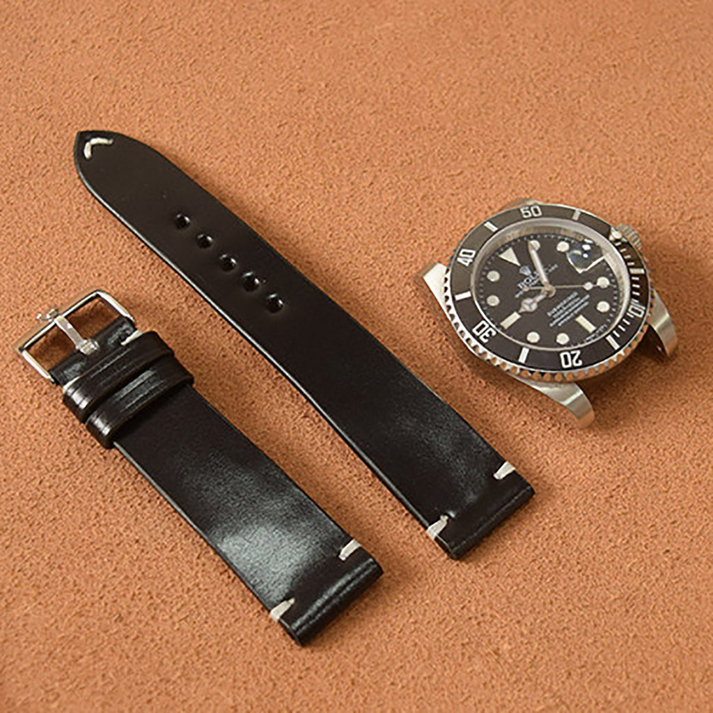 New Year Double-Sided Horsehide Leather Watch Strap - Minimalist Design, Retro Style, Handcrafted with Precision