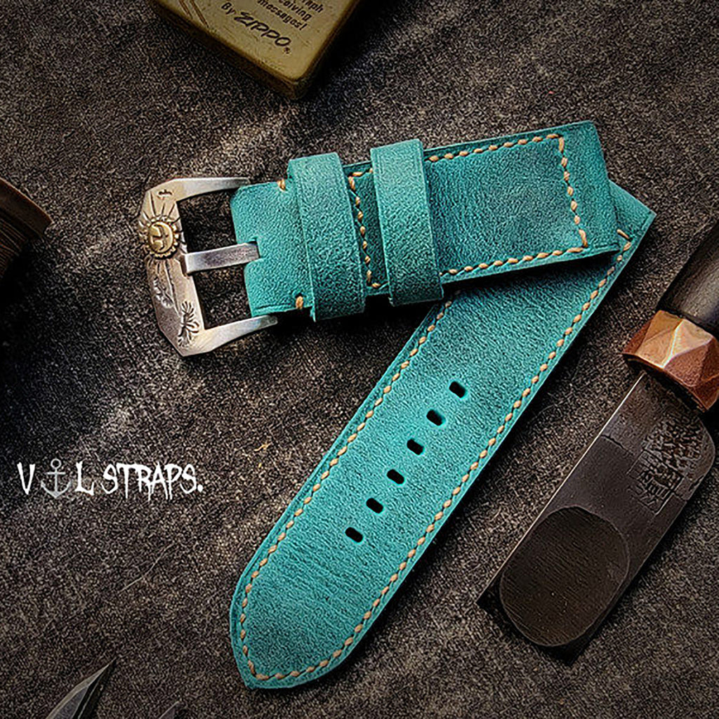 Handmade Watch Strap Customization - British Oil-Waxed Full-Grain Leather, Desert Tan-Green Vintage Pilot Pin-Buckle Strap