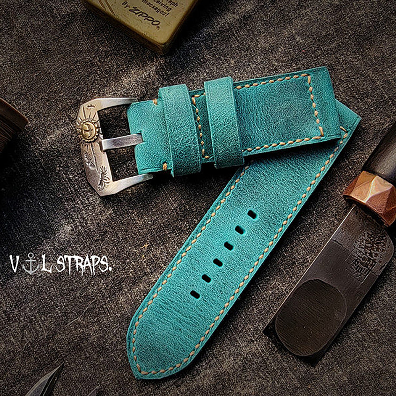 Handmade Watch Strap Customization - British Oil-Waxed Full-Grain Leather, Desert Tan-Green Vintage Pilot Pin-Buckle Strap