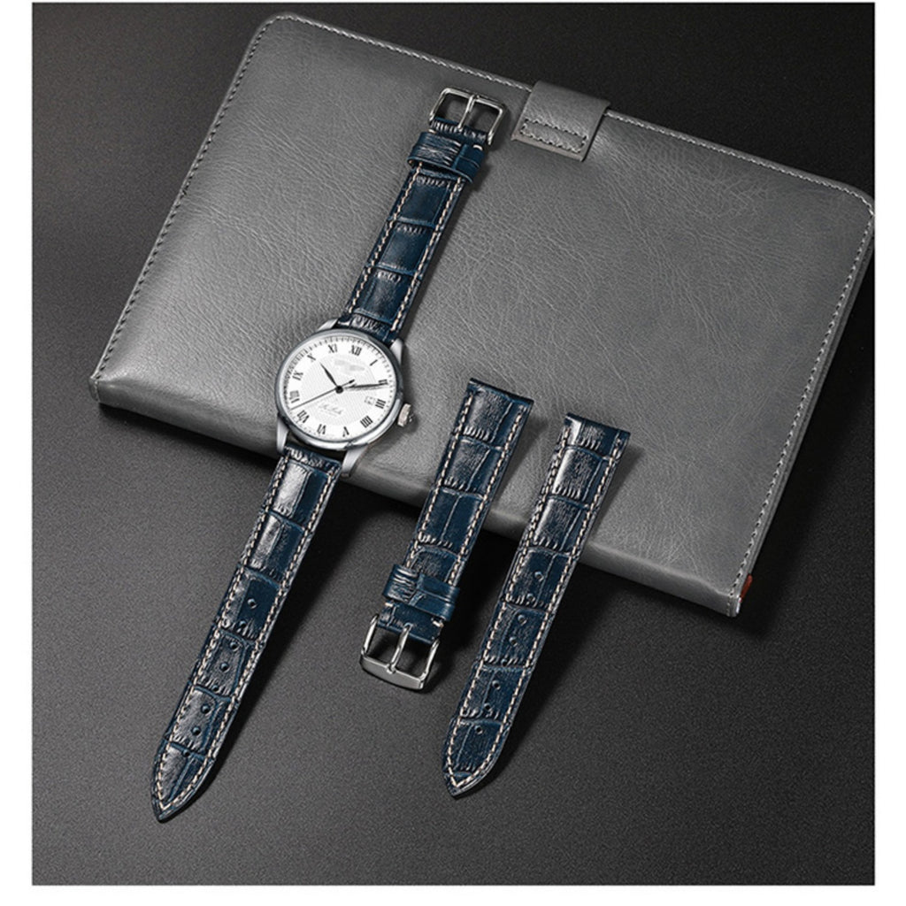 Genuine blue calfskin watch strap for men and women, fits Longines, Breitling, Citizen, Tissot