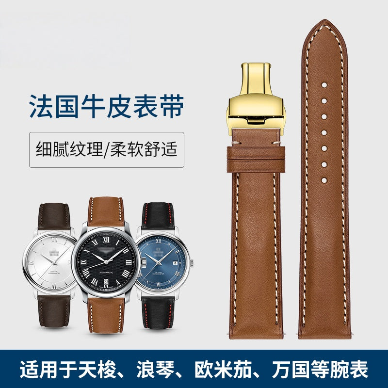 French genuine calfskin watch strap for men and women, fits Montblanc, DW, Jaeger-LeCoultre, Breitling, Huawei