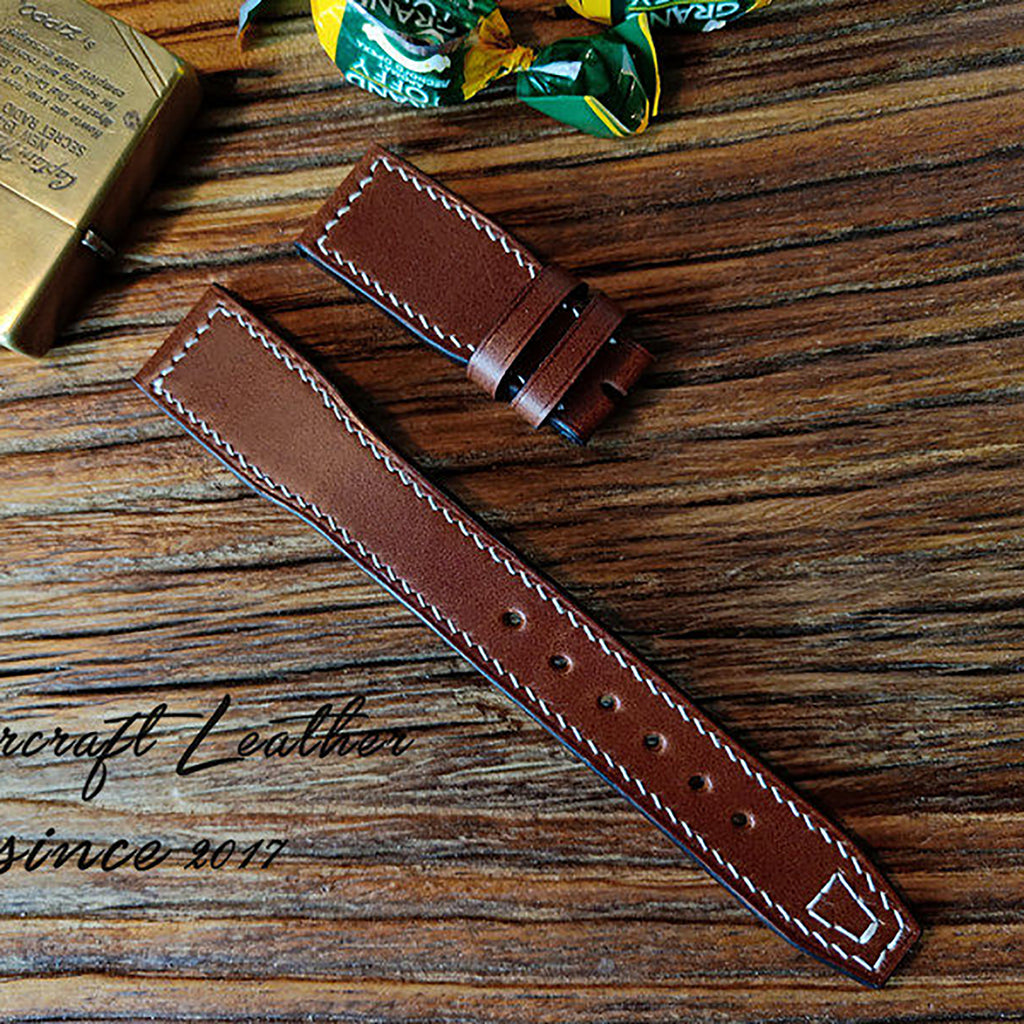 Handmade Custom Italian Cowhide Leather Watch Strap - Compatible with Pilot, Portuguese, Spitfire (Blue Pin Buckle)