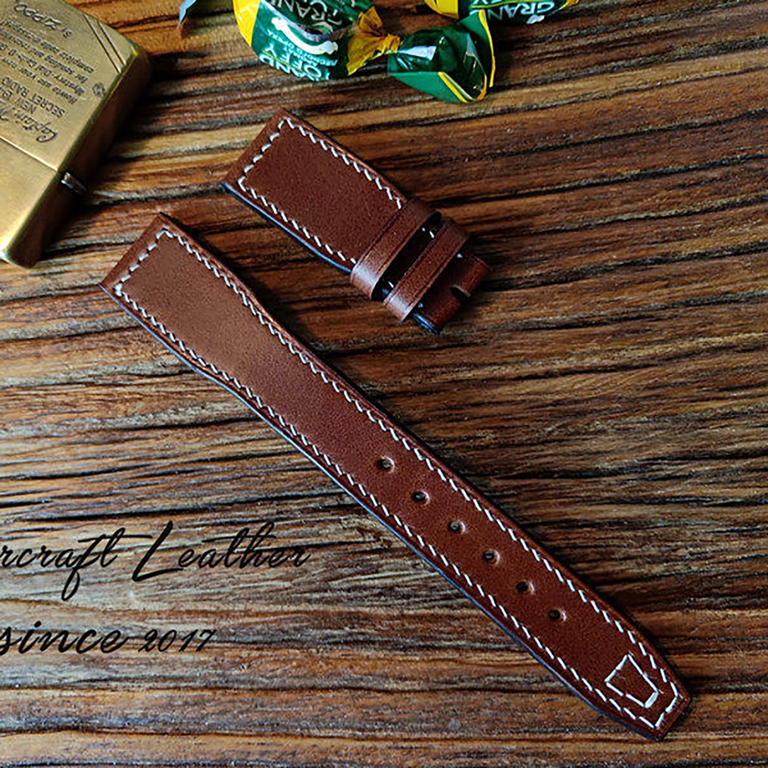 Handmade Custom Italian Cowhide Leather Watch Strap - Compatible with Pilot, Portuguese, Spitfire (Blue Pin Buckle)
