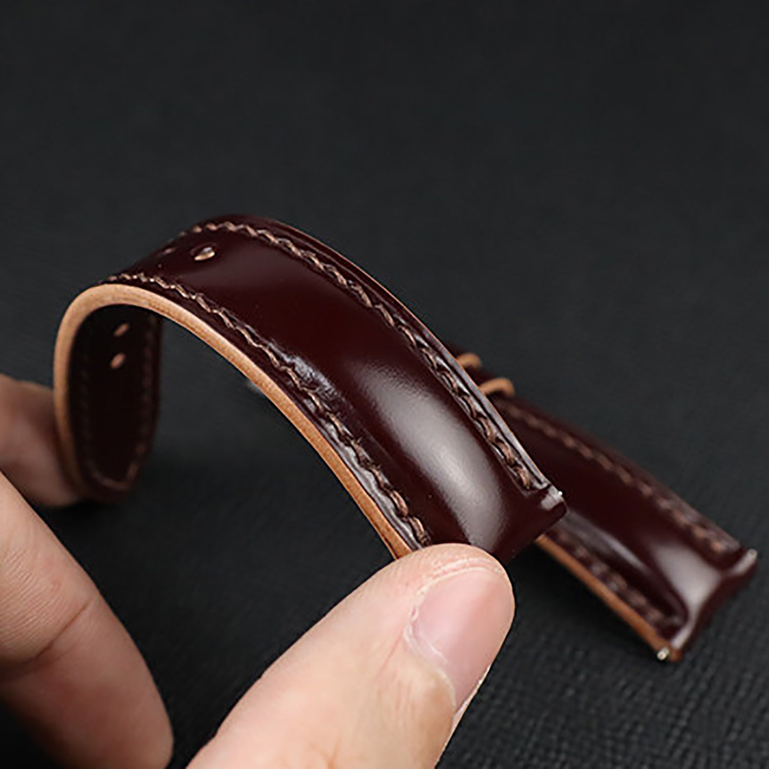 Compatible with Breitling & Tudor - Handmade Burgundy Horsehide Leather Watch Strap