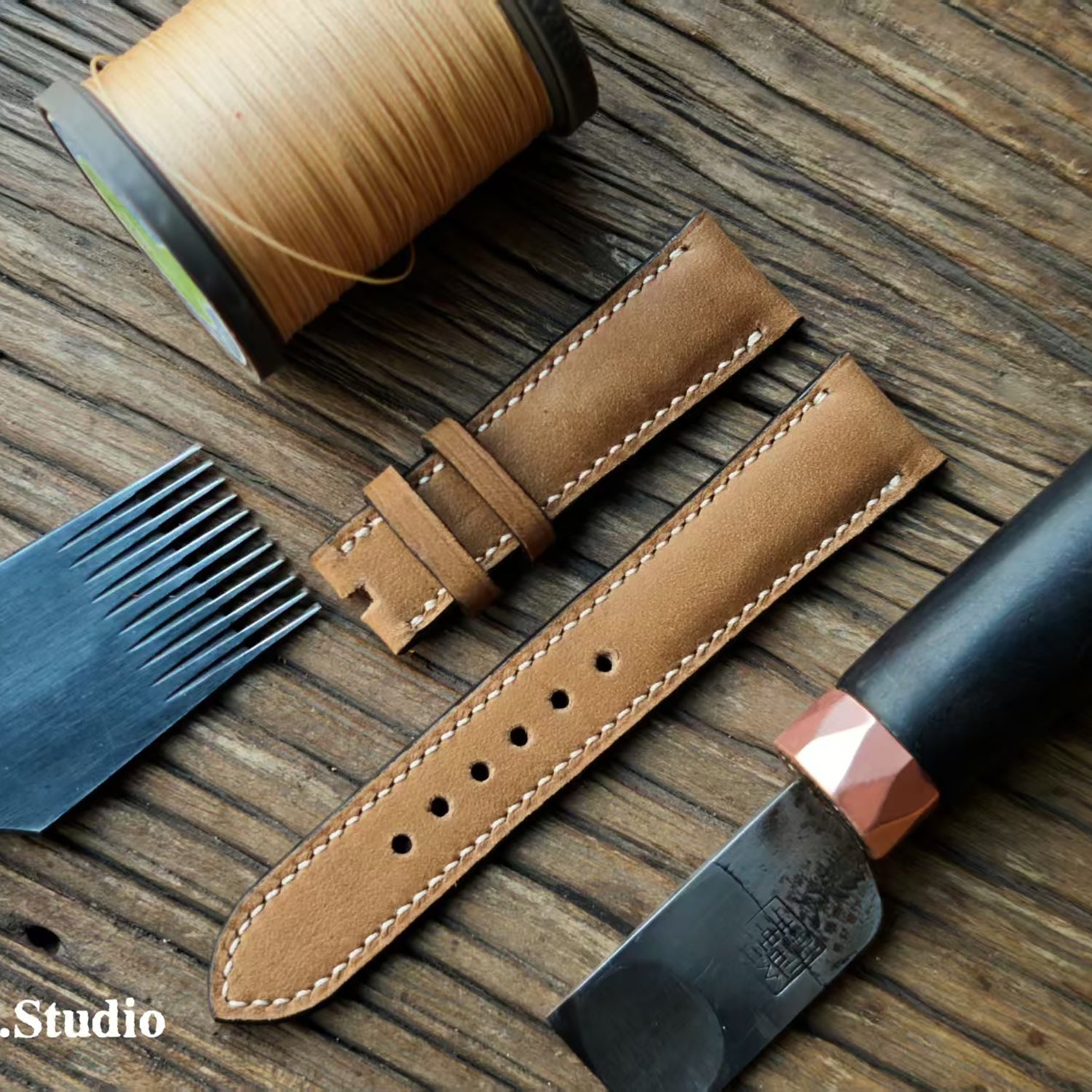Handcrafted Custom Watch Strap | Reverse Suede, Elk Leather, Frosted Texture | Soft, Pin Buckle, Green & Brown, Original Factory Quality