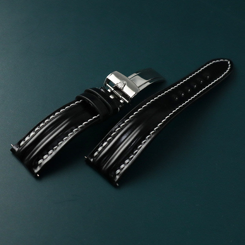 Horween Chromexcel Leather Watch Strap - Compatible with Rolex Yacht-Master, Submariner (Black/Green), Explorer, and Rainbow Daytona