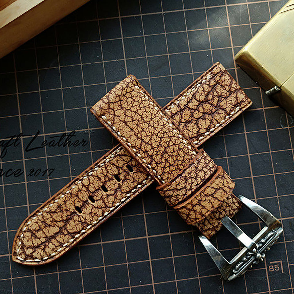 Handmade Vintage Wild Cowhide Leather Watch Strap - Retro Grain, American Rugged Style, Matte Finish, Distressed Look, Soft & Comfortable, Brown Pin Buckle
