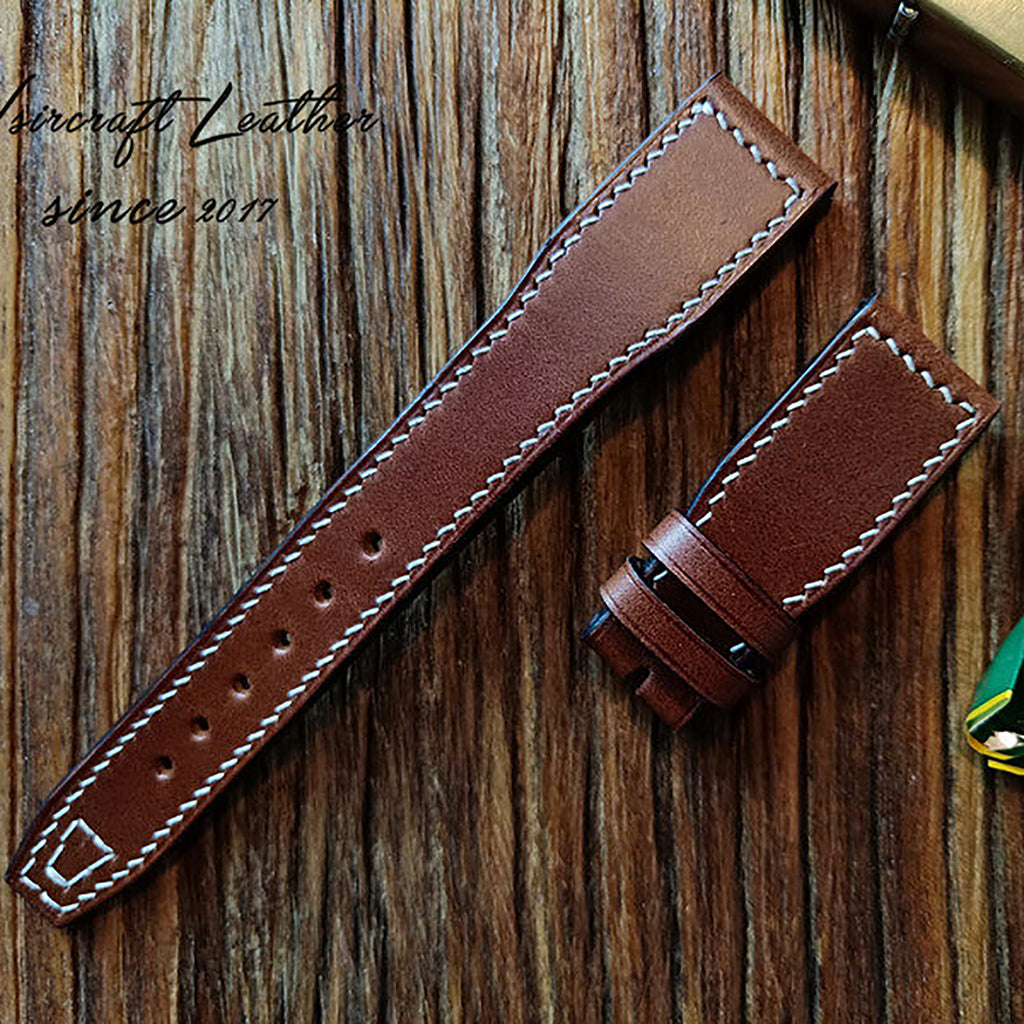 Handmade Custom Italian Cowhide Leather Watch Strap - Compatible with Pilot, Portuguese, Spitfire (Blue Pin Buckle)