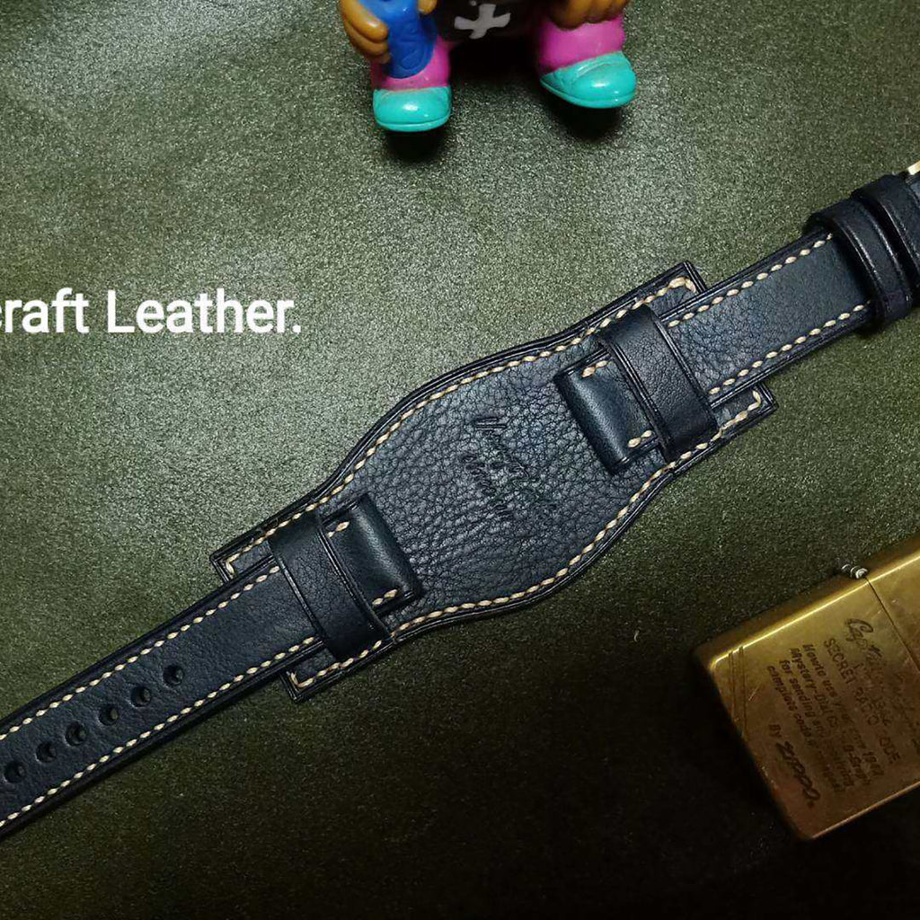Handmade Custom Watch Strap - Italian Cowhide, Hypoallergenic Lining, Black Original Pin Buckle