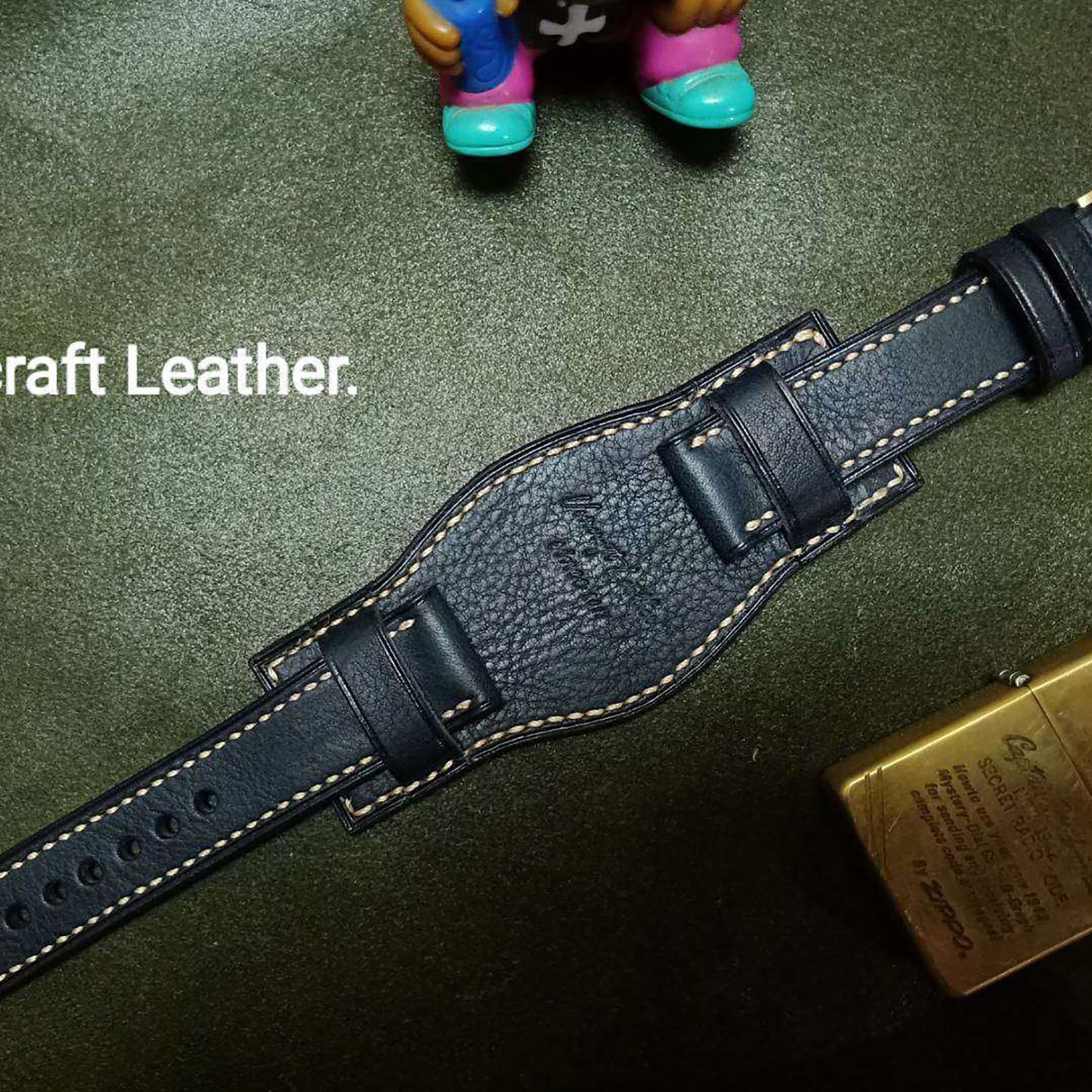 Handmade Custom Watch Strap - Italian Cowhide, Hypoallergenic Lining, Black Original Pin Buckle