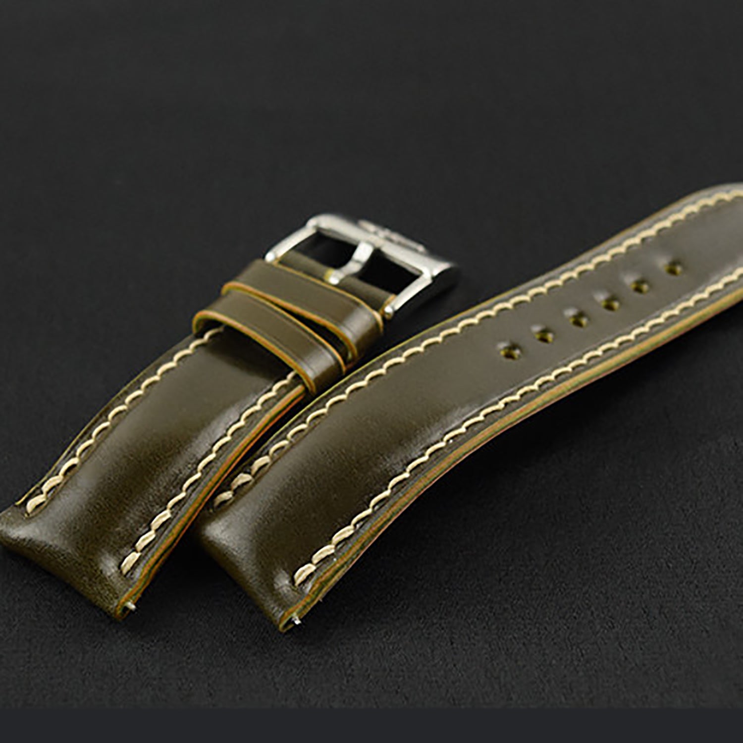 Two-sided genuine leather watch strap - horsehide front, top-grain leather back - handmade, universal fit for Apple, Huawei, Tissot