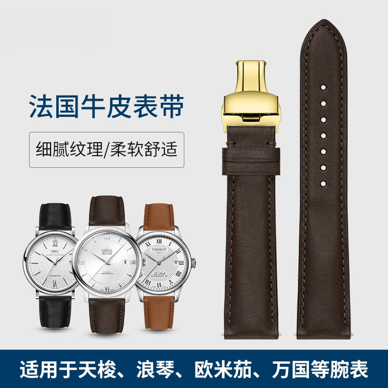 French genuine calfskin watch strap for men and women, fits Montblanc, DW, Jaeger-LeCoultre, Breitling, Huawei