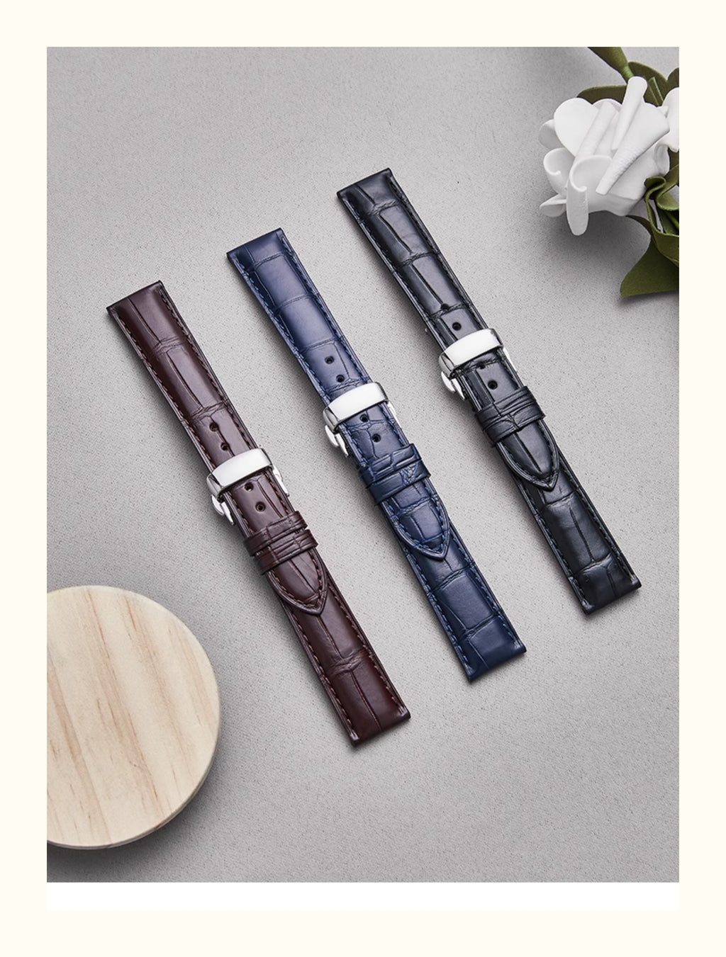 Double-sided crocodile leather watch strap, suitable for Omega, Jaeger-LeCoultre, IWC, Blancpain, Montblanc, Longines. Genuine leather, for men and women.