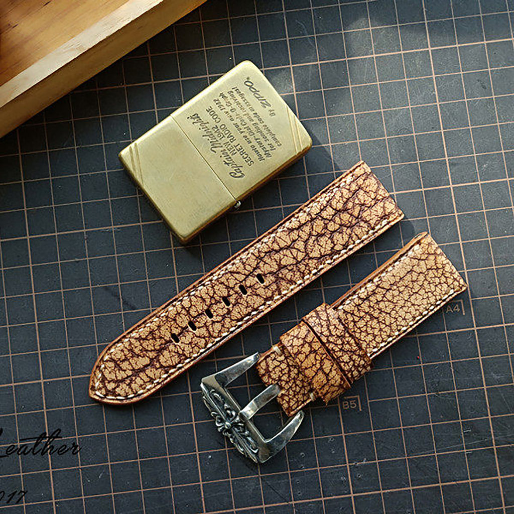 Handmade Vintage Wild Cowhide Leather Watch Strap - Retro Grain, American Rugged Style, Matte Finish, Distressed Look, Soft & Comfortable, Brown Pin Buckle