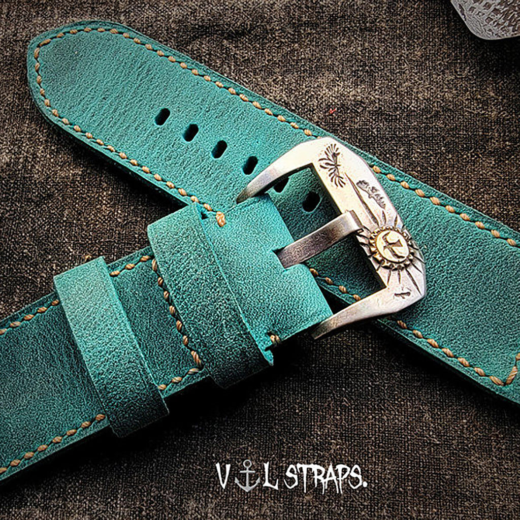 Handmade Watch Strap Customization - British Oil-Waxed Full-Grain Leather, Desert Tan-Green Vintage Pilot Pin-Buckle Strap