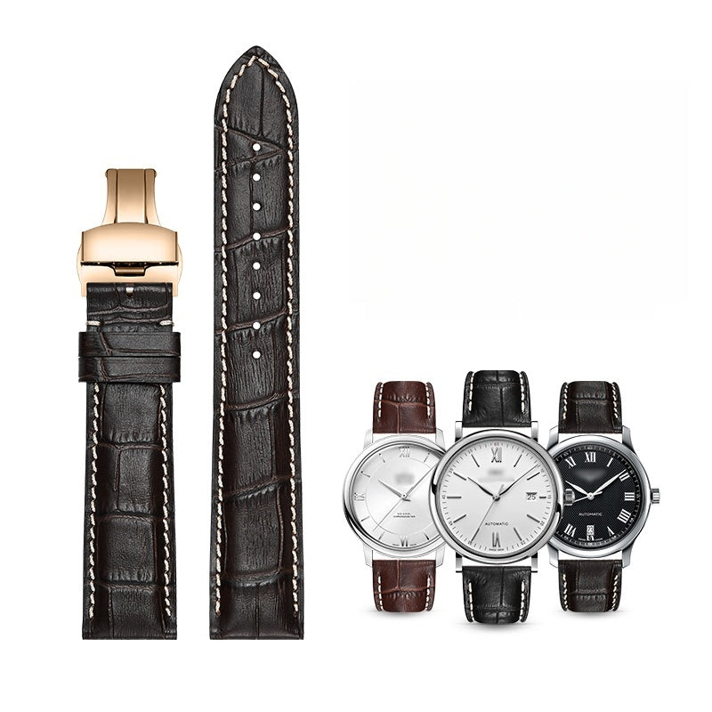 Genuine leather watch strap for men, first-layer cowhide, butterfly buckle, fits Tissot, Seiko, FIYTA, Longines