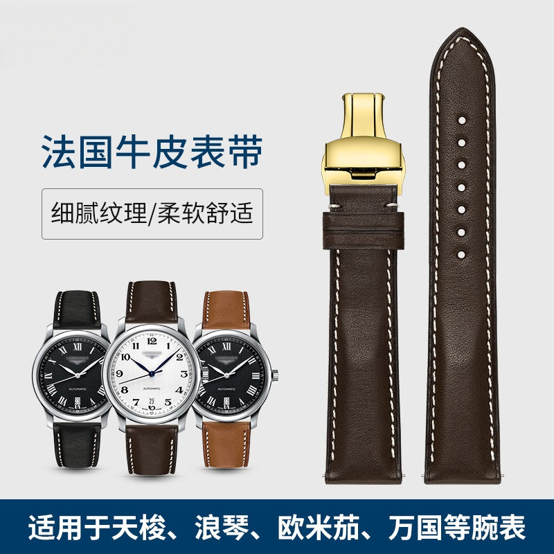 French genuine calfskin watch strap for men and women, fits Montblanc, DW, Jaeger-LeCoultre, Breitling, Huawei