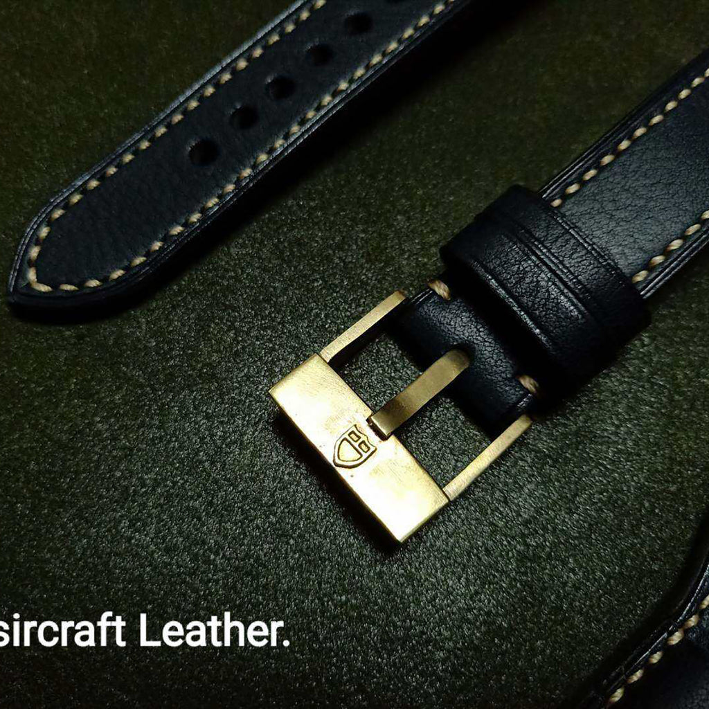 Handmade Custom Watch Strap - Italian Cowhide, Hypoallergenic Lining, Black Original Pin Buckle